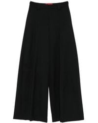 Thelatest - Broeken ,Zwart ,Wol Zwarte Geplooide Wijde Pijp Wollen Broek - Lyst
