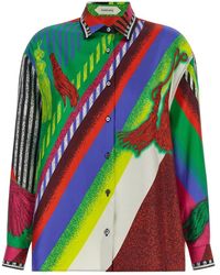 Versace - Overhemden ,Veelkleurig ,Zijden Twill Blouse Met Print - Lyst