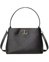 Twin Set - Schwarze saffiano top-handle-tasche - Lyst