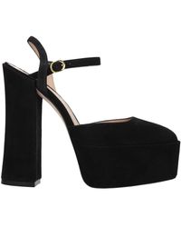 Stuart Weitzman - Schwarze Leder-Plateau-Sandalen - Lyst
