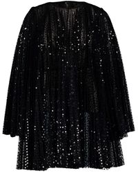 Dolce & Gabbana - Zwarte Pailletten Korte Jurk Met Klok Mouwen - Lyst