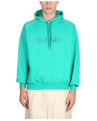 Sunnei - Hoodies & Sweatvesten ,Groen ,Katoen Geborduurde Hoodie - Lyst