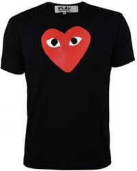 Comme des Garçons - T-shirt nero in cotone con stampa cuore - Lyst