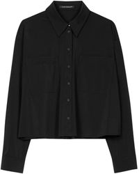 Luisa Cerano - Overhemden ,Zwart ,Satijn Cropped Shirt Met Zakken - Lyst