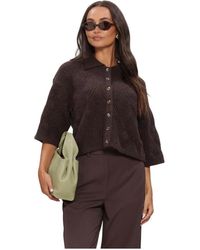 Object - Truien & Vesten ,Bruin ,Wol Kaisa Flora 3/4 Lo Gebreide Vest - Lyst