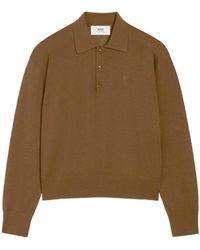 Ami Paris - Tops ,Bruin ,Wol Bruine Wol Zijde Polo Shirt - Lyst