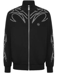 Philipp Plein - Hoodies & Sweatvesten ,Zwart ,Katoen Tracksuit Jacket Texas Studs - Lyst