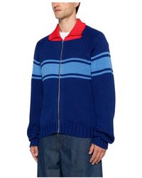 Marni - Truien & Vesten ,Blauw ,Katoen Ribbed Zip Cardigan - Lyst