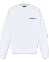 DSquared² - Hoodies & Sweatvesten ,Wit ,Katoen Sweatshirt Met Geborduurd Logo - Lyst