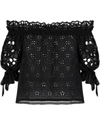 Ermanno Scervino - Overhemden ,Zwart ,Katoen Geborduurde Blouse - Lyst