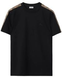 Burberry - Katoenen T-Shirt Met Geruite Afwerking - Lyst
