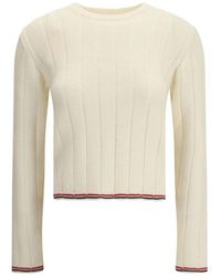 Thom Browne - Geribbelde Wollen Trui Met Driekleurig Detail - Lyst