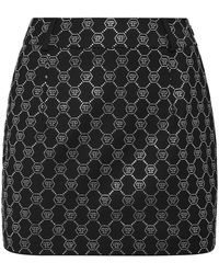 Philipp Plein - Wool Mini Skirt Strass Monogram - Lyst