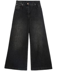 Aspesi - Jeans ,Zwart ,Katoen Katoenen Broek Met Twillbinding, Hoge Taille En Wijde Palazzo-Pijpen - Lyst
