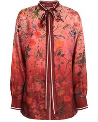 Gucci - Camisa De Seda Estampada Con Lazo Al Cuello, Talla - Lyst