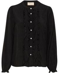 Cream - Overhemden ,Zwart ,Pitch Blouse Met Lange Mouwen En Ruches - Lyst