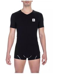 Bikkembergs - Ondergoed ,Zwart ,Katoen Klassieke V-Hals Katoenen T-Shirt - Lyst