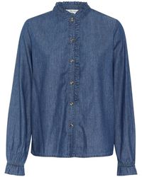 Cream - Blauwe Denim Overhemdblouse Met Ruche - Lyst