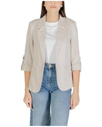ONLY - Beiger Leinen-Blend Blazer Mit Reverskragen - Lyst