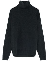 Lemaire - Schwarzer Wollpullover Mit Hohem Kragen - Lyst