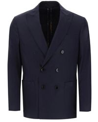 Etro - Jassen ,Blauw ,Wol Gestreept Wollen Double-Breasted Blazer - Lyst