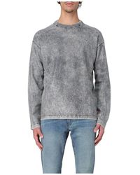 DIESEL - Grijze Jumper Met Acid Wash En Ronde Hals - Lyst