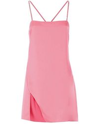 The Attico - Mini abito rosa in raso con spalline di strass - Lyst