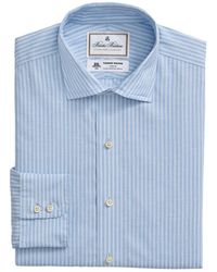 Brooks Brothers - Hellblaues gestreiftes regular fit baumwoll-leinen-hemd mit englischer spread-kragen - Lyst