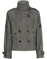 Gestuz - Jassen ,Grijs ,Wol Korte Herringbone Jas Zwart/Grijs - Lyst