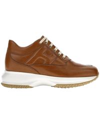 Hogan - Zapatillas de cuero marrón con costuras visibles - Lyst