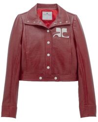 Courreges - Chaqueta Roja De Cuero Sintético Con Logo, Mujer, Talla - Lyst