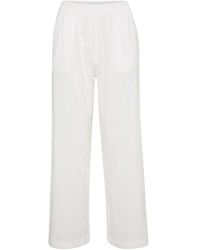 Kaffe - Broeken ,Wit ,Katoen Wijde Elastische Taille Broek Krijt - Lyst