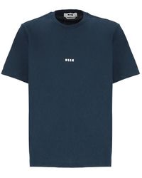 MSGM - T-shirt in cotone blu con logo - Lyst