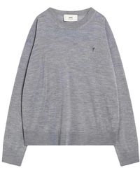 Ami Paris - Truien & Vesten ,Grijs ,Wol Hks 834Kn 0066050 Trui Met Ronde Hals - Lyst