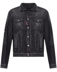 DSquared² - Jassen ,Zwart ,Denim Vintage-Effect Denim Jacket - Lyst