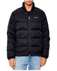 ARMANI EXCHANGE - Blaue Daunenjacke Mit Bedrucktem Logo - Lyst