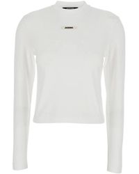 Jacquemus - Tops ,Wit ,Katoen The Gros Grain T-Shirt Met Lange Mouwen - Lyst