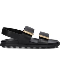 Tod's - Schwarze Leder Flache Sandalen Mit Riemen - Lyst