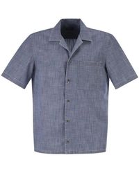 Peserico - Overhemden ,Blauw ,Katoen Korte Mouw Shirt Met Camp Collar - Lyst