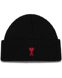 Ami Paris - Accessoires ,Zwart ,Zwarte Beanie Hoed Rood Adc - Lyst