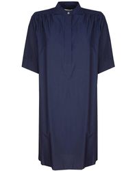 Ottod'Ame - Vestido corto azul de popelina con cuello coreano - Lyst