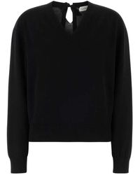 Lanvin - Truien & Vesten ,Zwart ,Wol V-Hals Trui Van Merinowol Met Grosgrain Detail - Lyst