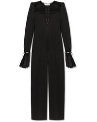 Saint Laurent - Jumpsuits & Playsuits ,Zwart ,Zijden Jumpsuit Met Kant - Lyst
