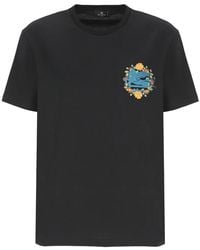 Etro - Tops ,Zwart ,Katoen Zwart Katoenen T-Shirt Met Geborduurd Logo - Lyst