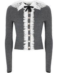 Self-Portrait - Truien & Vesten ,Grijs ,Katoen Gebreide Cardigan Met Kanten Kraag - Lyst