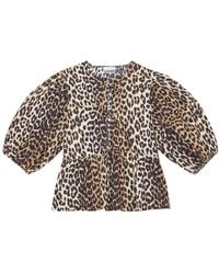 Ganni - Poplin Blouse Met Strik En Peplum - Lyst