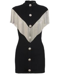 Balmain - Mini-Jurk Met Hoge Hals En Franje - Lyst