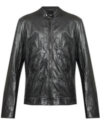 Dolce & Gabbana - Jassen ,Zwart ,Leer Leren Jas Met Opstaande Kraag - Lyst