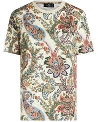 Etro - Tops ,Veelkleurig ,Katoen T-Shirt Met Bloemen- En Paisleyprint Van Katoen - Lyst