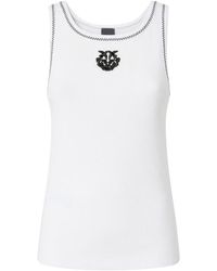 Pinko - Tops ,Wit ,Katoen Geribbelde Vest Top Met Love Birds-Borduurwerk - Lyst